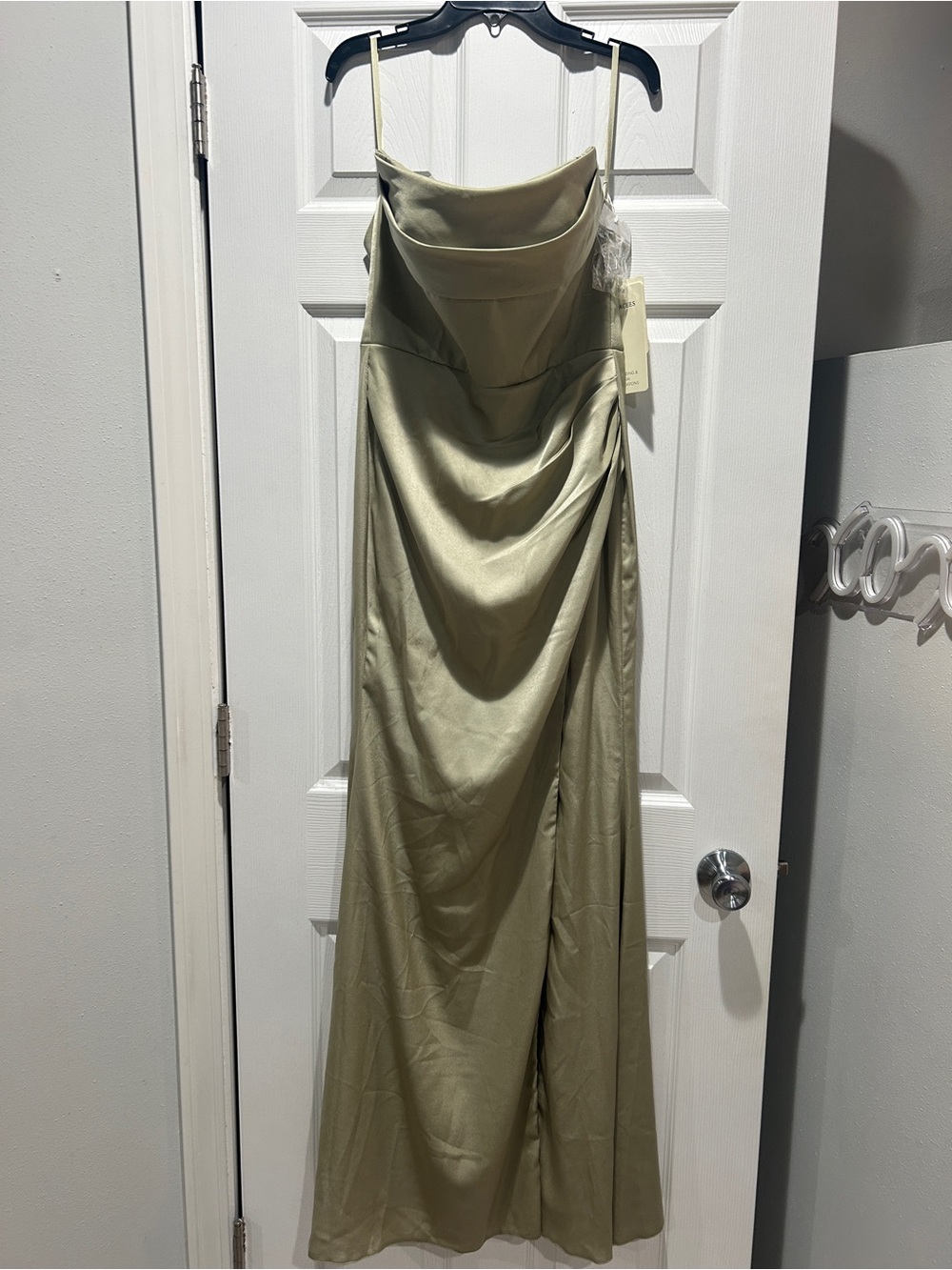 Strapless Satin Cowl Dress in Olive Green